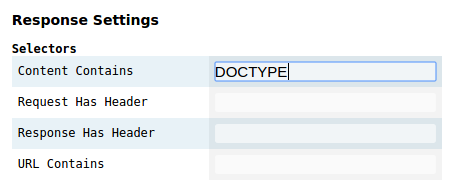 Response settings content contains field: DOCTYPE