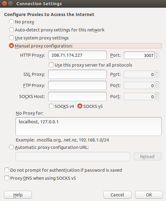 Firefox Preferences for Network settings